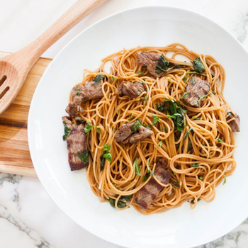 Beef Lo Mein with Spinach