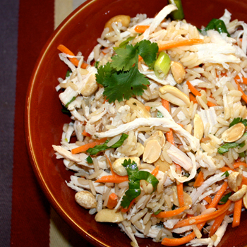 Sesame Brown Rice Salad with Shredded Chicken and Peanuts